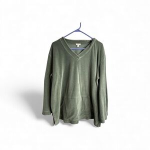 J Jill Womens XL Long Sleeve V Neck Velour Pullover Green 4611